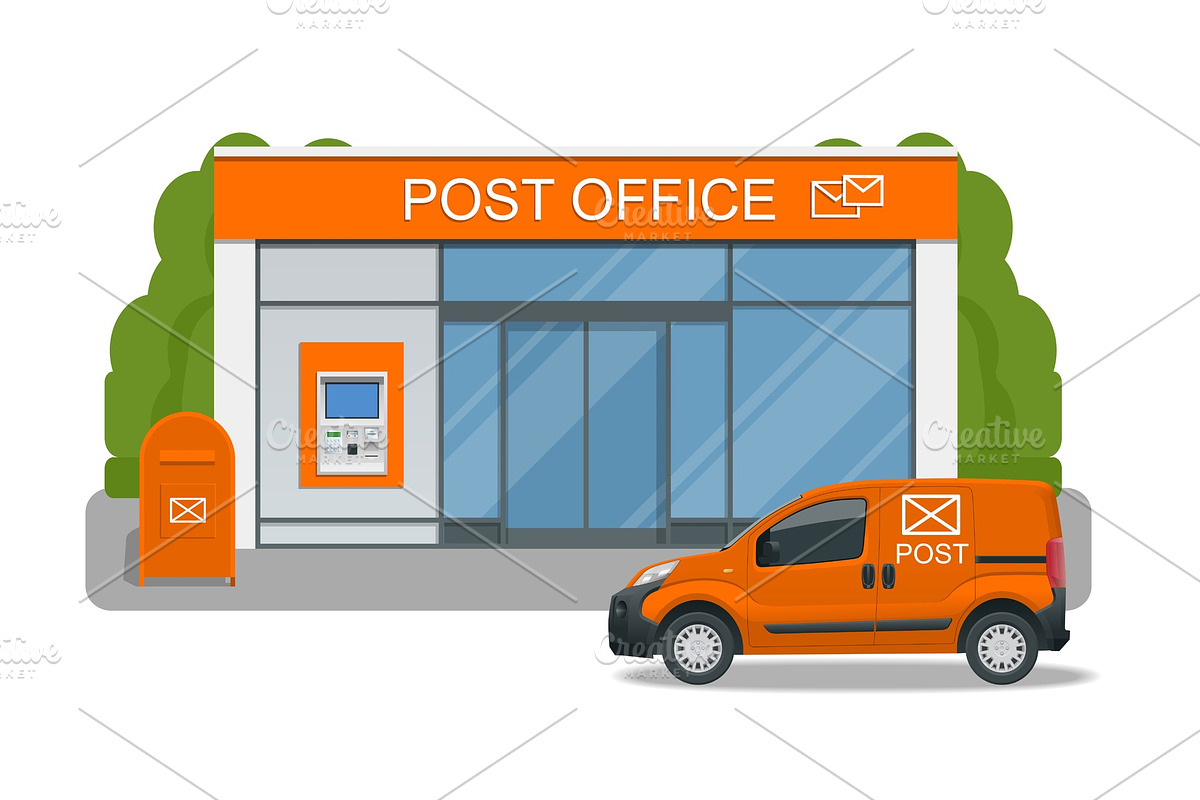 Post office service with postman riding car for delivery. Vector illustration isolated on background. Correspondence isolated vector illustration in Illustrations - product preview 8