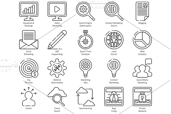 100 SEO Web Line Icons in Graphics - product preview 1