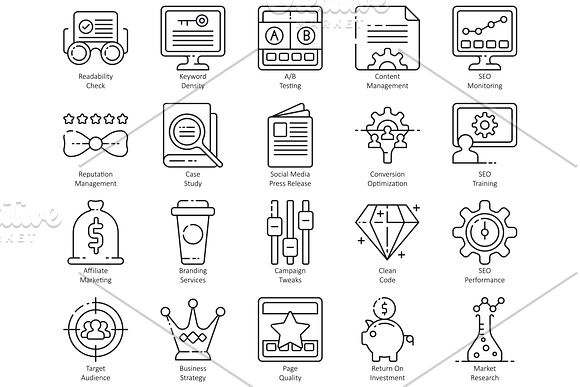 100 SEO Web Line Icons in Graphics - product preview 3