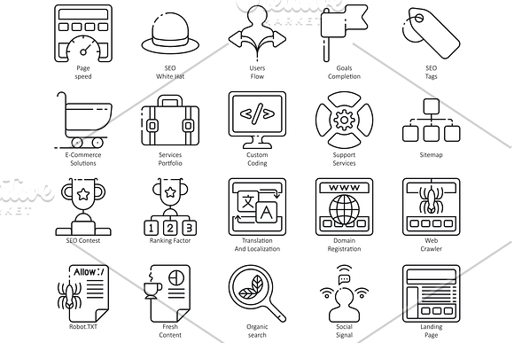 100 SEO Web Line Icons in Graphics - product preview 5