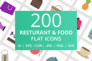200 Restaurant & Food Flat Icons
