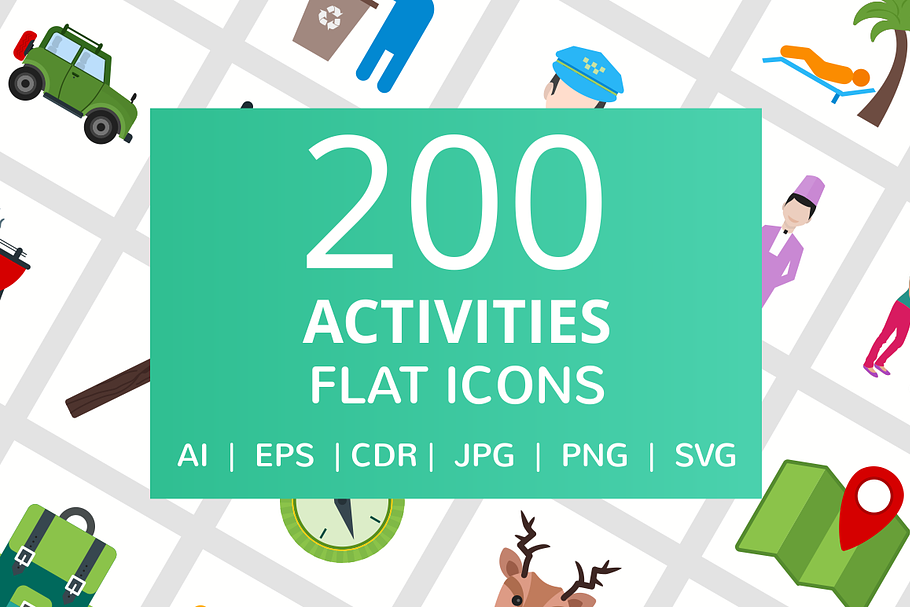 200 Activities Flat Icons in Graphics - product preview 8