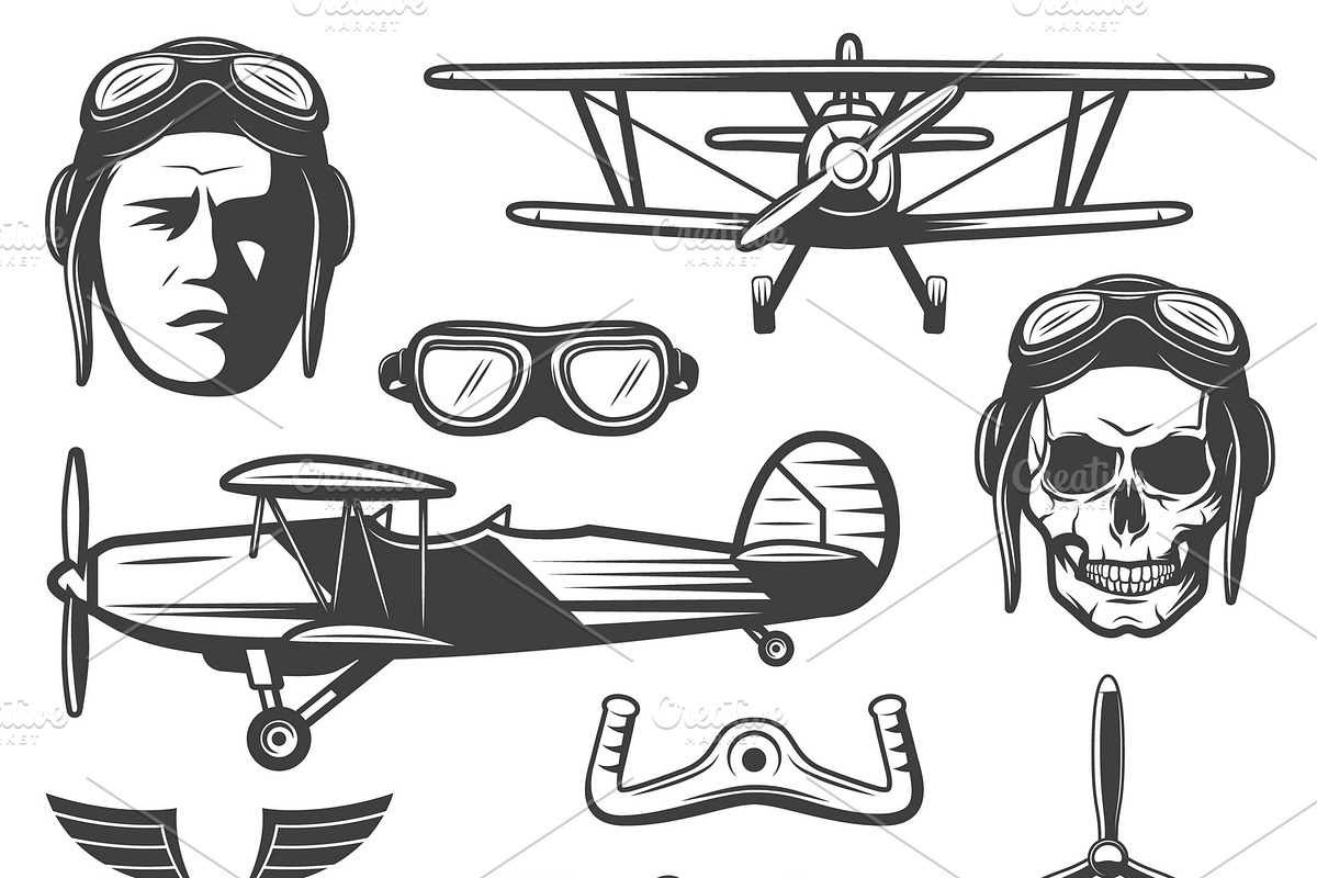 Vintage Aircraft Elements Set in Graphics - product preview 8