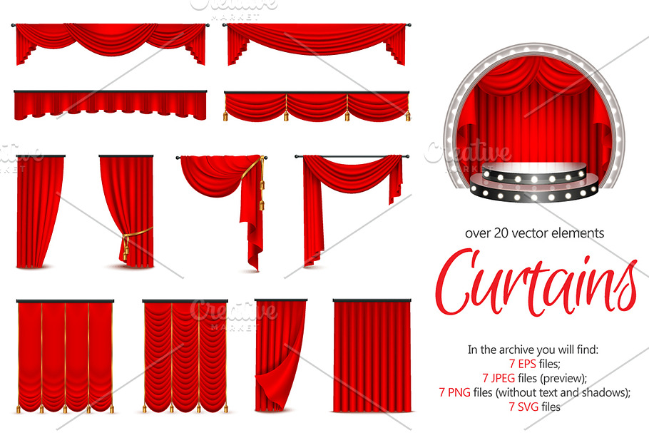 Realistic Curtains Set in Objects - product preview 8