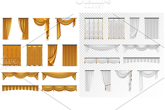 Realistic Curtains Set in Objects - product preview 1
