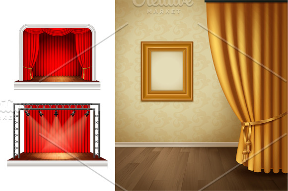 Realistic Curtains Set in Objects - product preview 2