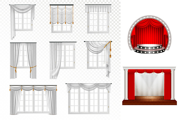 Realistic Curtains Set in Objects - product preview 4