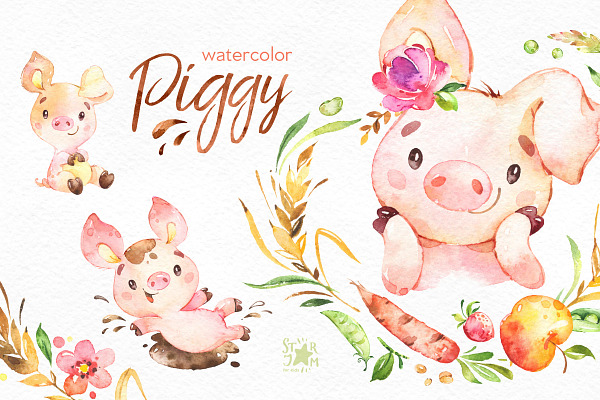 Watercolor Piggy Collection
