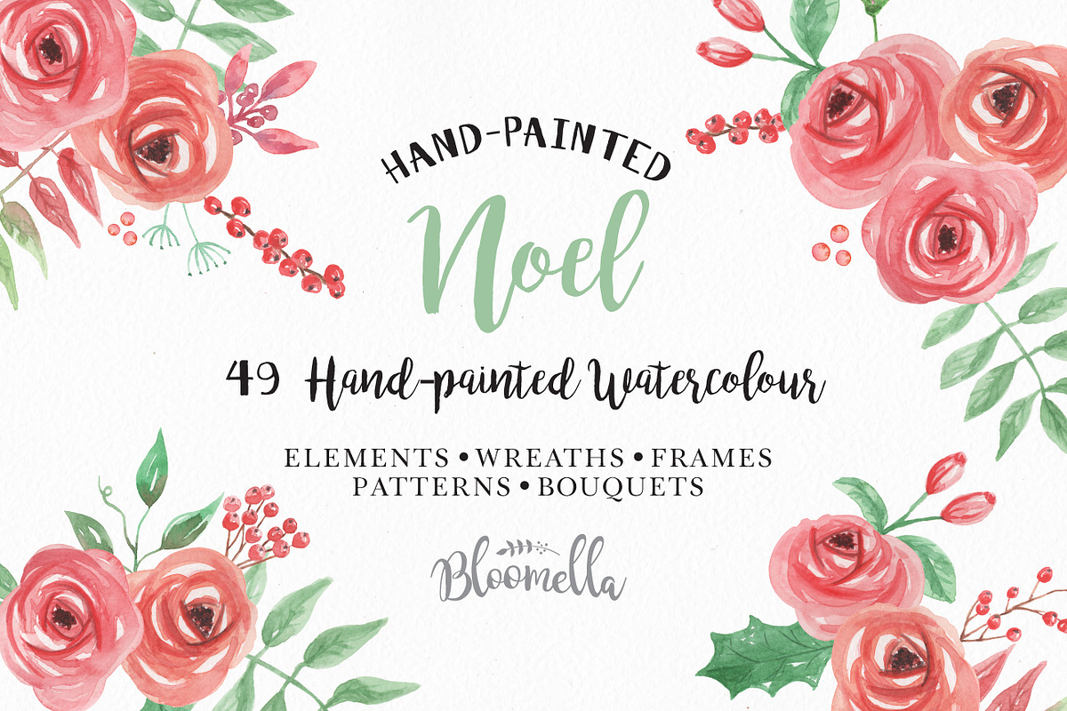 Noel Christmas Clipart Watercolor in Illustrations - product preview 8