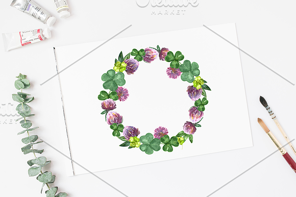 Watercolor Summer Clover Clip Art Se in Objects - product preview 3