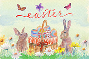 Watercolor easter clipart set