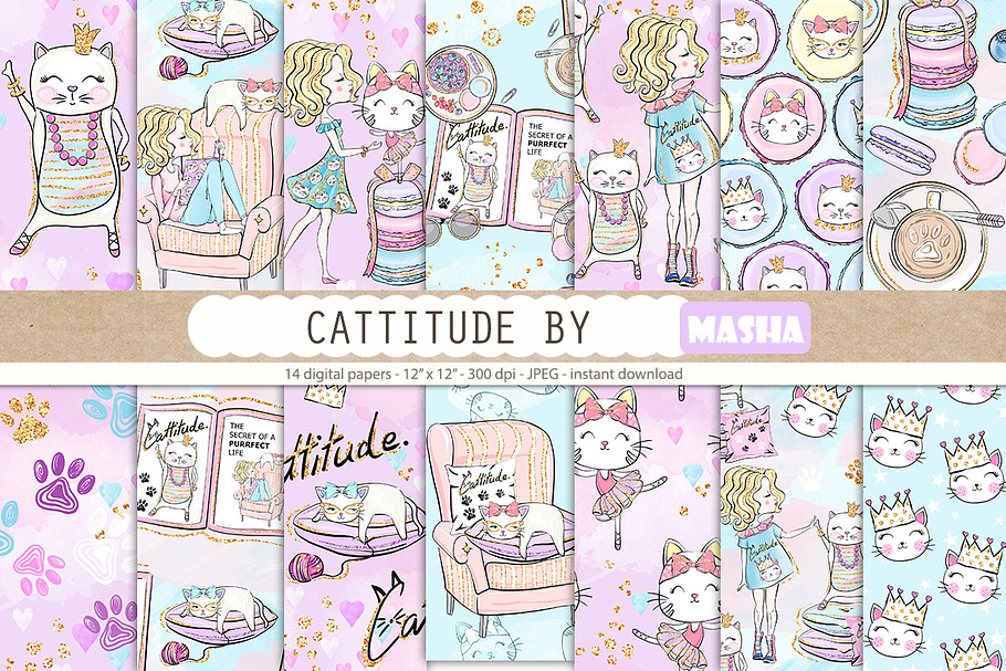 CATTITUDE digital papers in Patterns - product preview 8