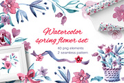  Watercolor spring flower set