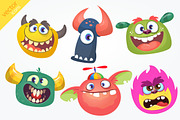 Cartoon 6 monsters. Vector set