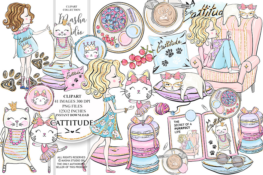 CATTITUDE clipart in Illustrations - product preview 8