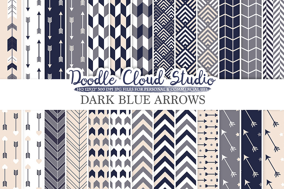 Dark Navy Blue Cream Grey Arrows