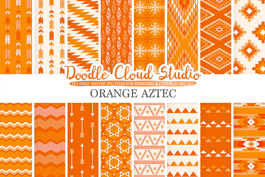 Orange Aztec digital paper