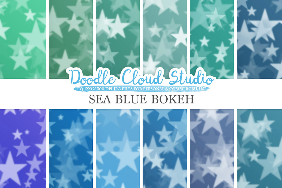 Sea Blue Stars Bokeh digital paper
