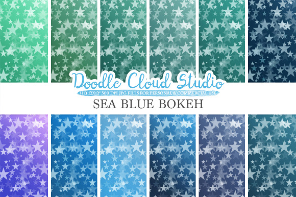 Sea Blue Stars Bokeh digital paper in Textures - product preview 1