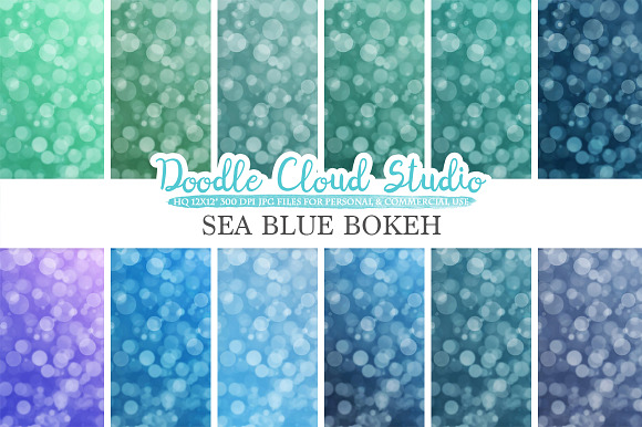 Sea Blue Bokeh digital paper in Textures - product preview 1