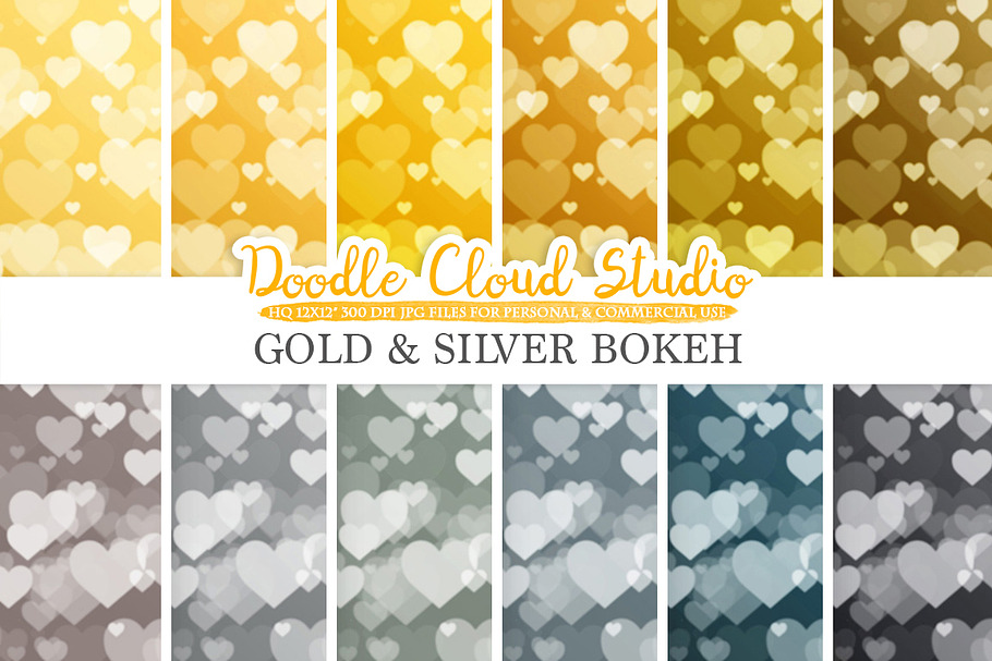 Gold & Silver Hearts Bokeh
