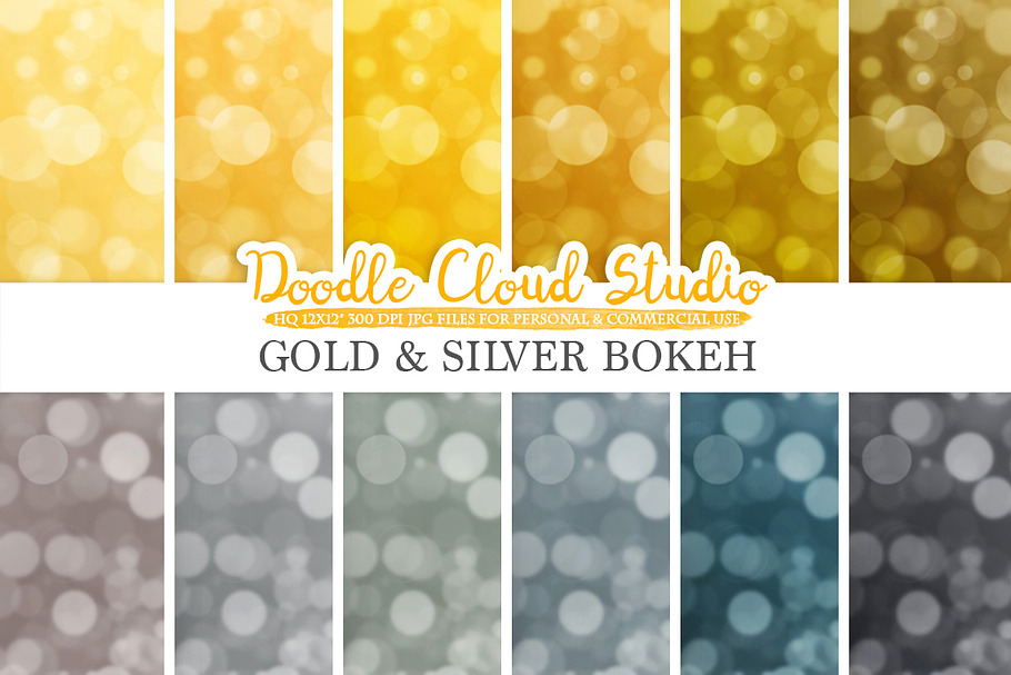 Gold & Silver Bokeh digital paper