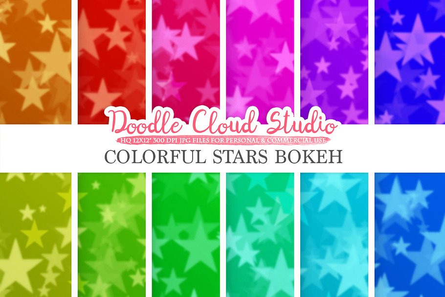 Colorful Stars Bokeh digital paper in Textures - product preview 8