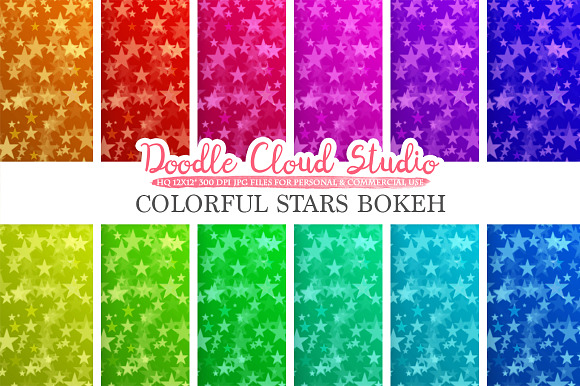 Colorful Stars Bokeh digital paper in Textures - product preview 1