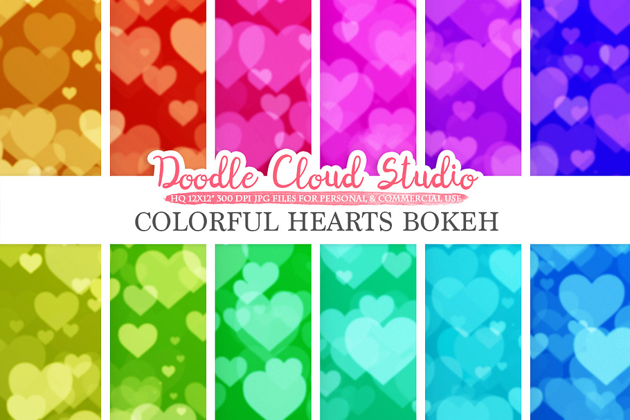 Colorful Hearts Bokeh digital paper in Textures - product preview 8