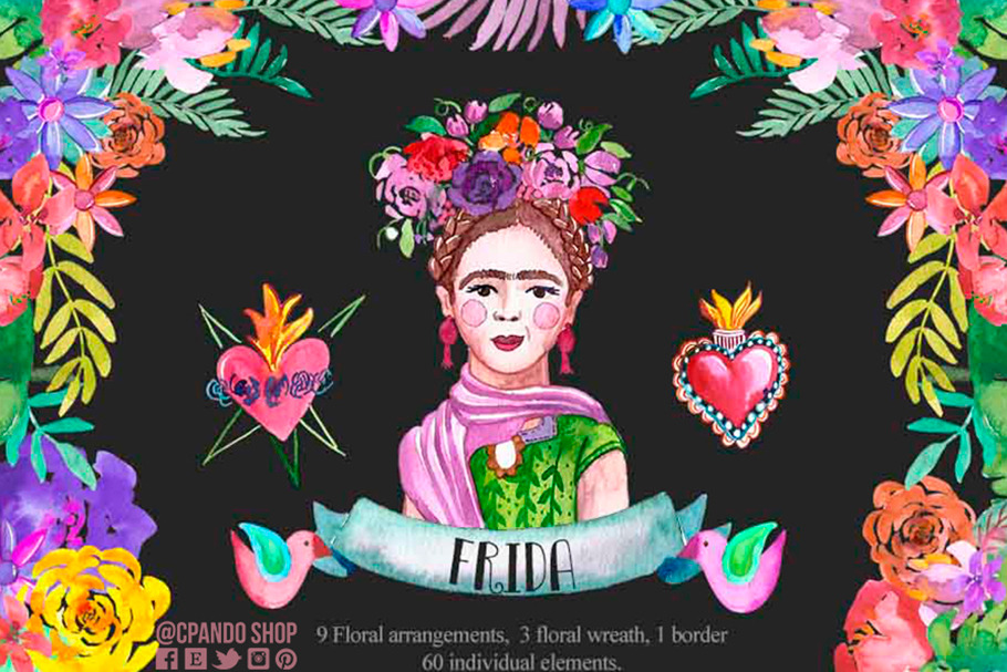 Frida Kahlo watercolor clip art