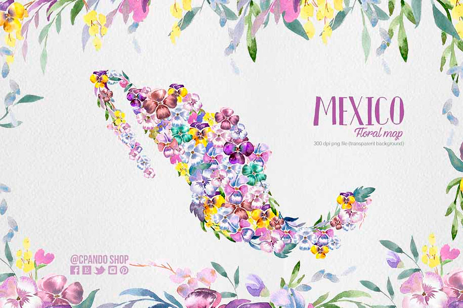 Mexico flower map clip art in Illustrations - product preview 8