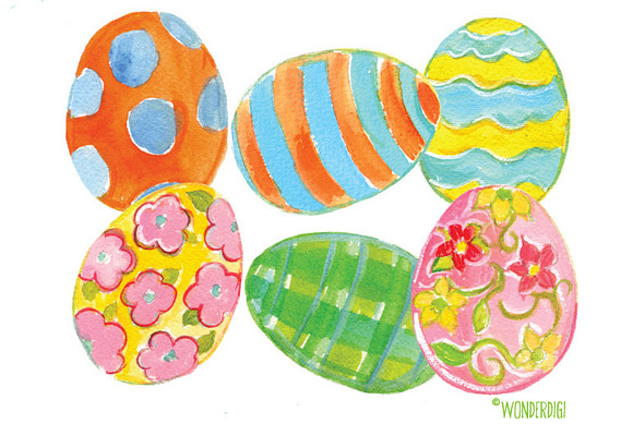 Watercolor Easter Eggs in Illustrations - product preview 1