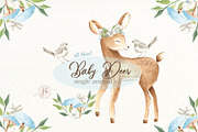 Baby Deer I Blue Watercolor Set