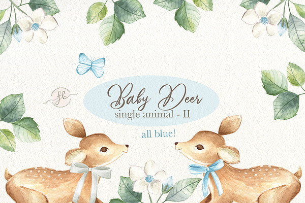 Baby Deer II- Blue Watercolor Set