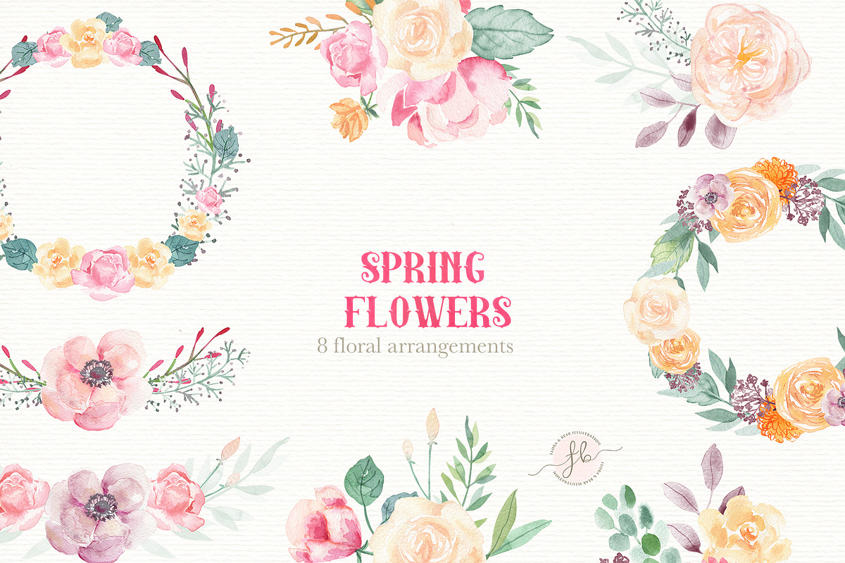 Spring Flowers- Watercolor set in Illustrations - product preview 8