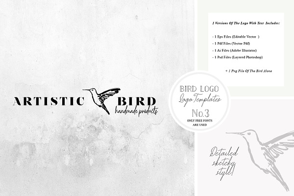 Bird Logo -Sketchy Artistic style 3