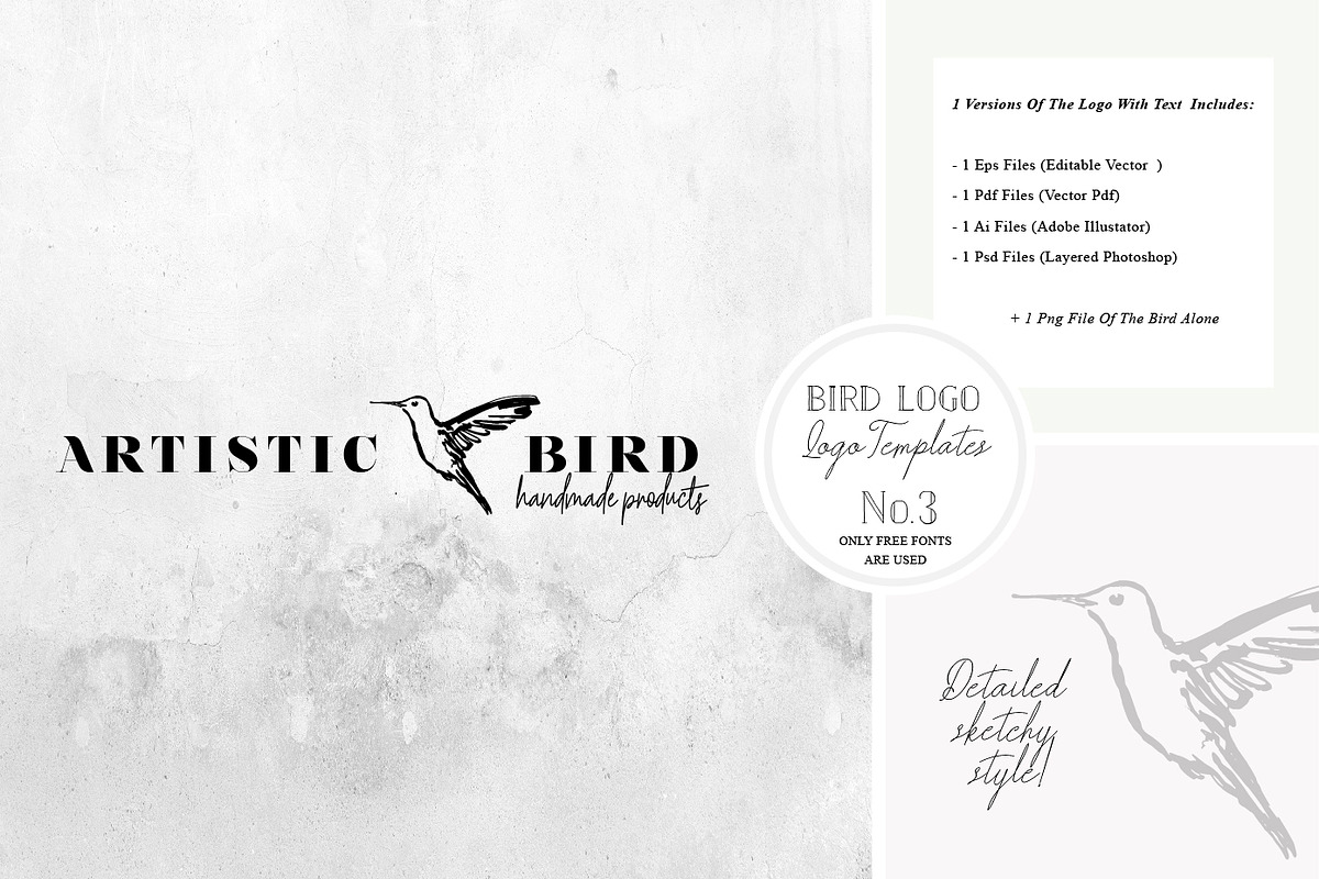 Bird Logo -Sketchy Artistic style 3 in Logo Templates - product preview 8