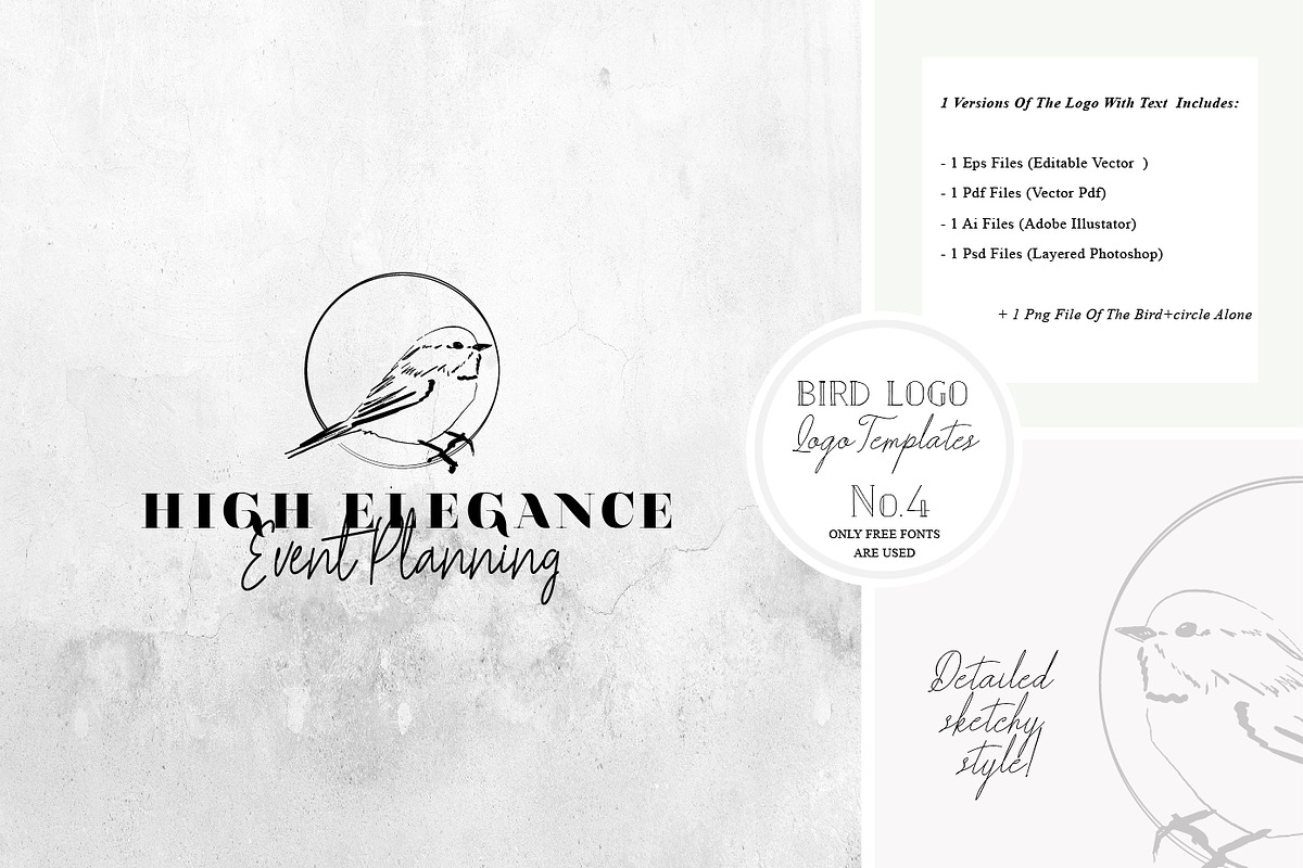 Bird Logo -Sketchy Artistic style 4 in Logo Templates - product preview 8
