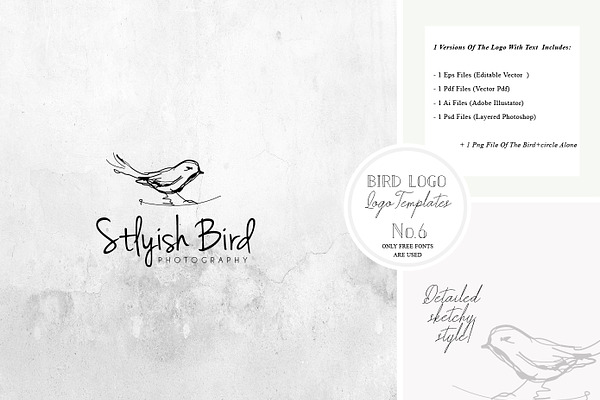 Bird Logo -Sketchy Artistic style 6