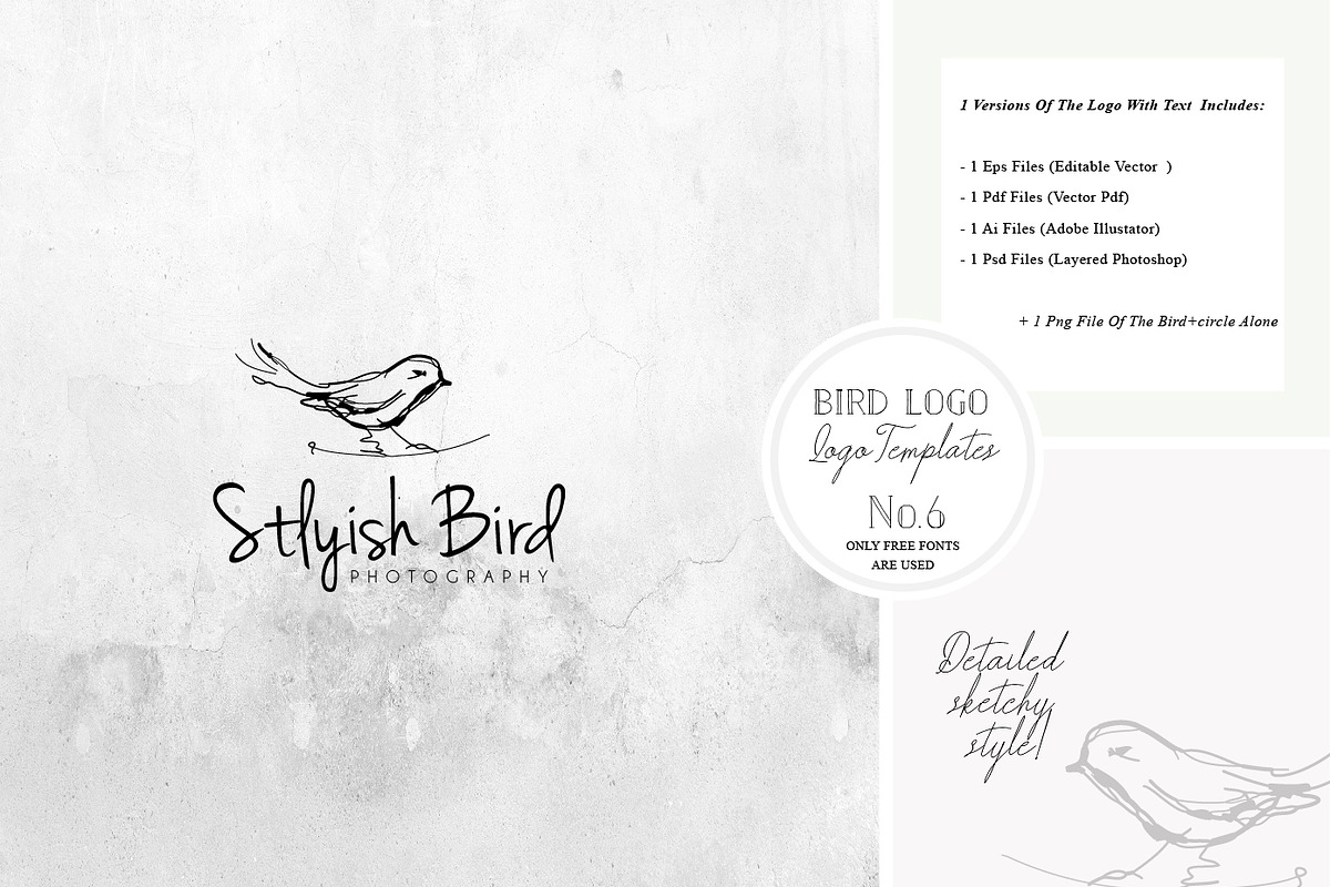 Bird Logo -Sketchy Artistic style 6 in Logo Templates - product preview 8