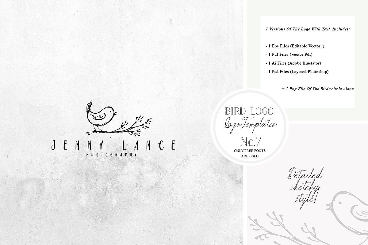 Bird Logo -Sketchy Artistic style 7 in Logo Templates - product preview 8