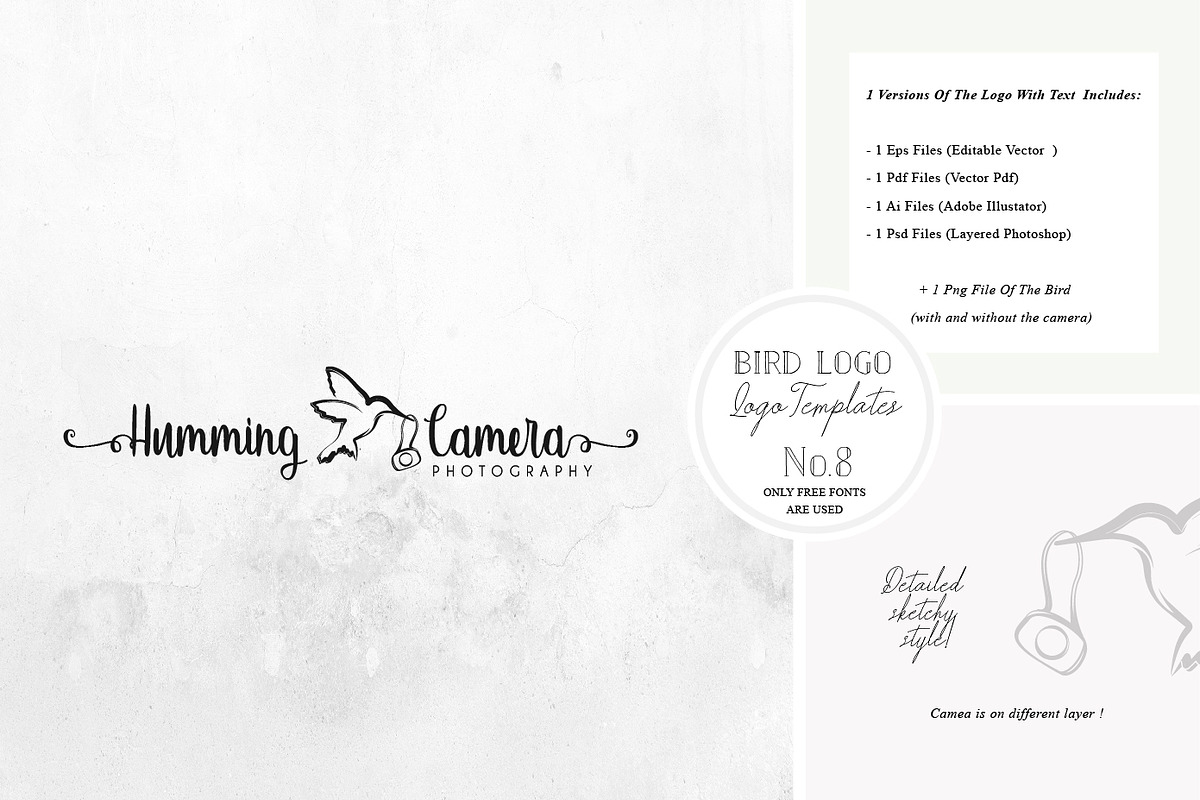 Bird Logo -Sketchy Artistic style 8 in Logo Templates - product preview 8