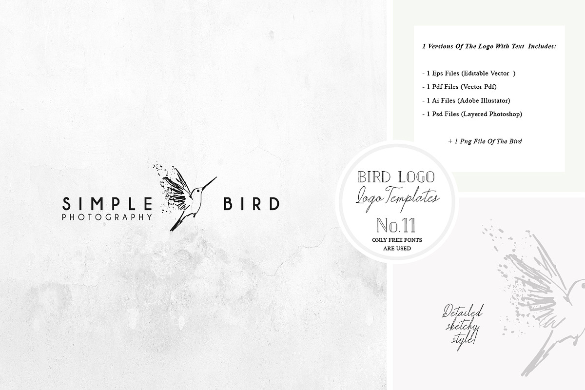 Bird Logo -Sketchy Artistic style 11 in Logo Templates - product preview 8