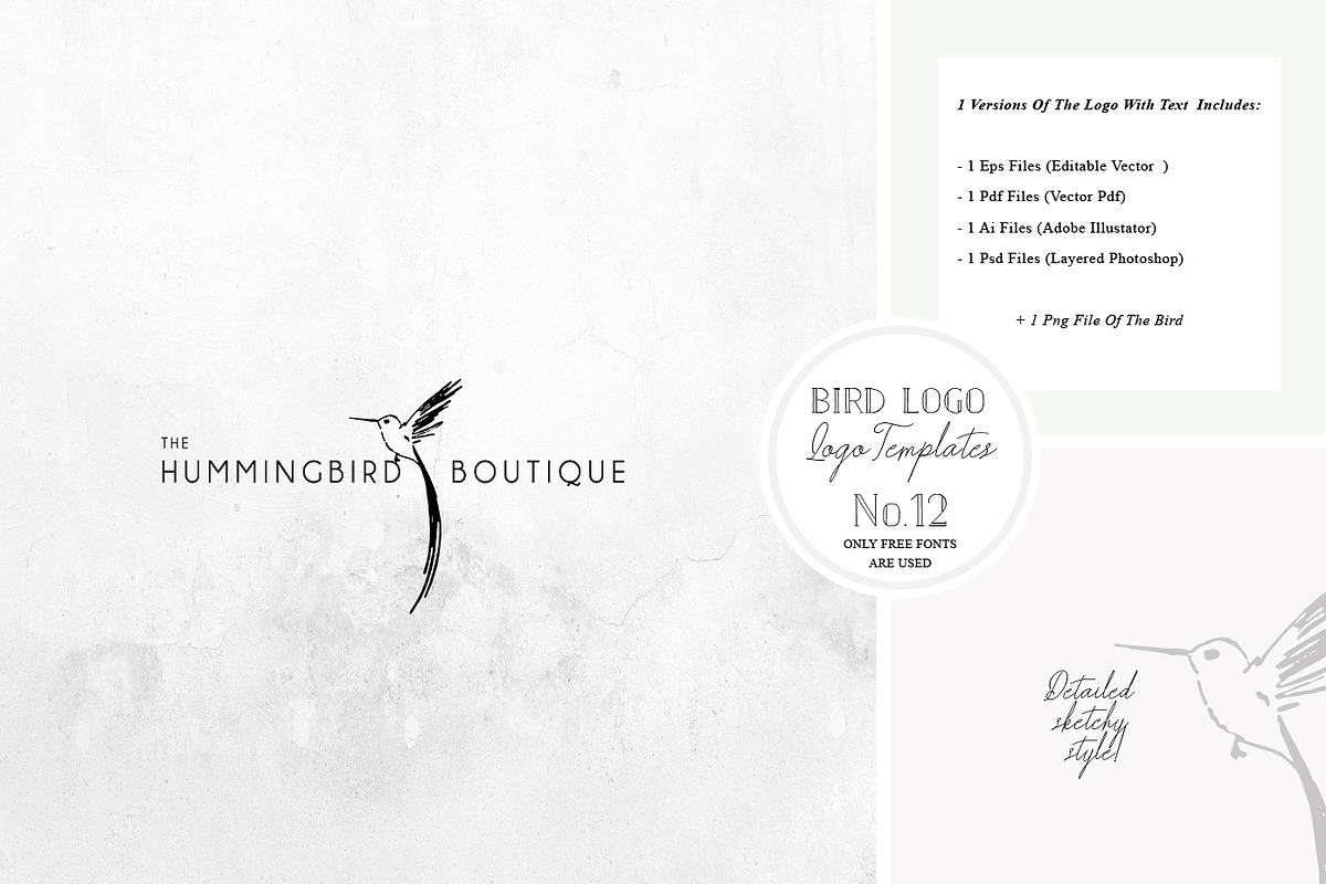 Bird Logo -Sketchy Artistic style 12 in Logo Templates - product preview 8