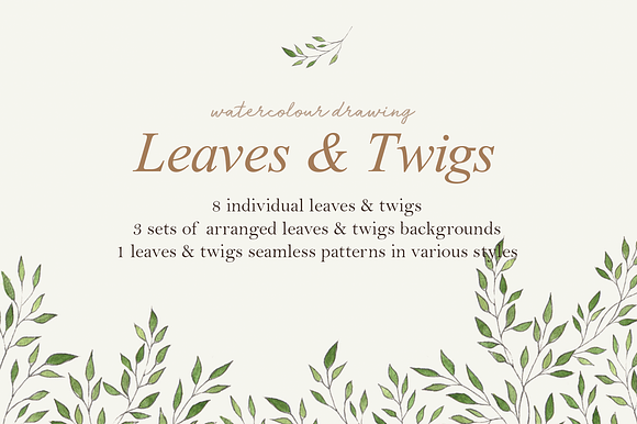Leaves & Twigs Watercolour Drawing in Patterns - product preview 2
