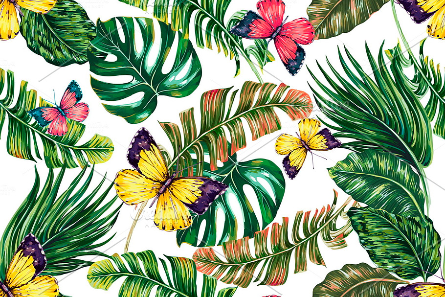 Tropical leaves,butterfly pattern in Patterns - product preview 8