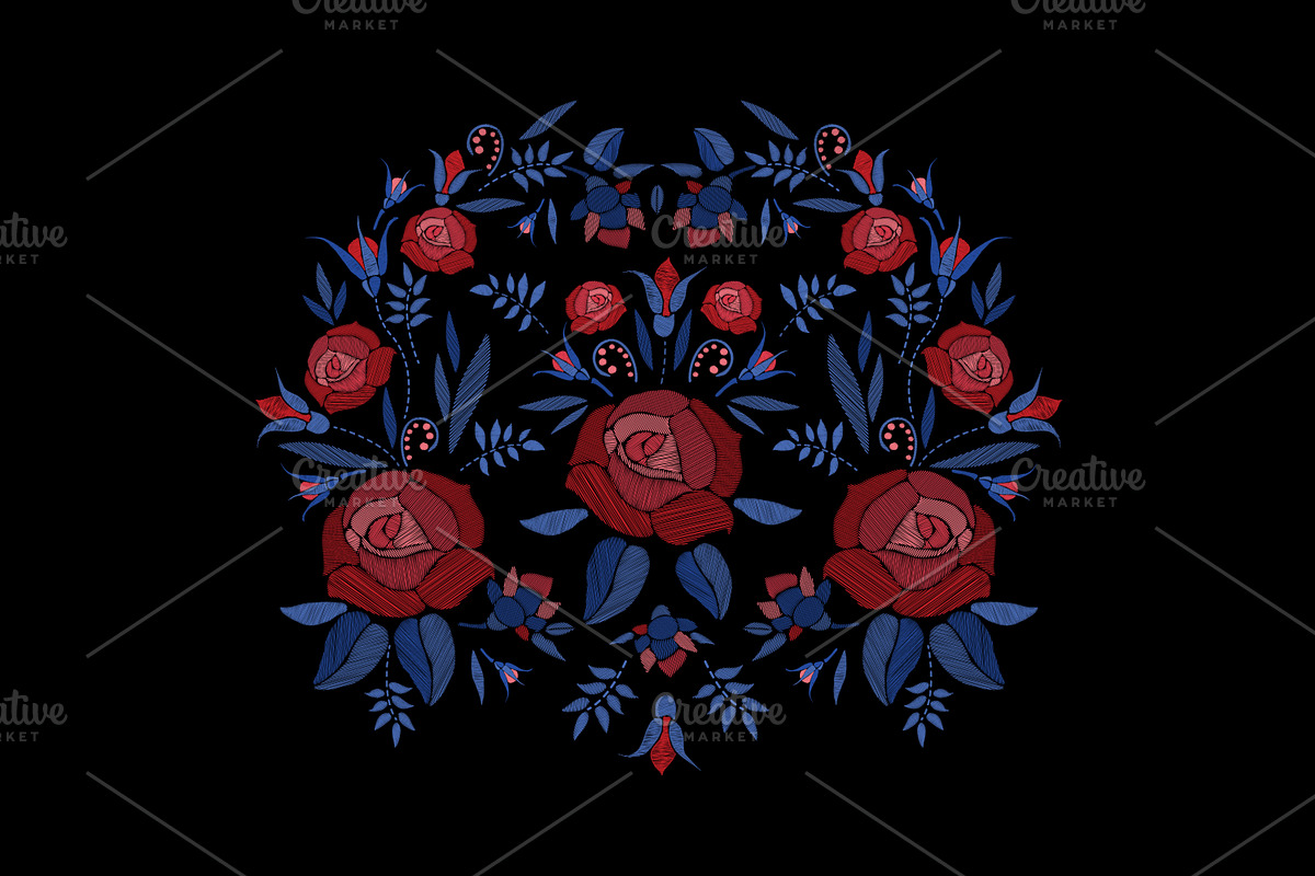 Embroidered composition of roses in Illustrations - product preview 8