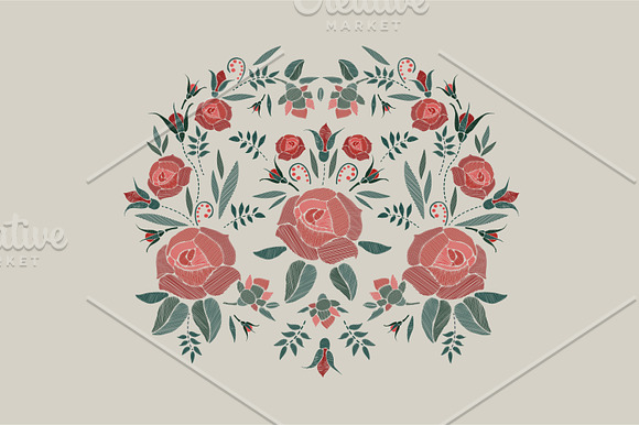 Embroidered composition of roses in Illustrations - product preview 1