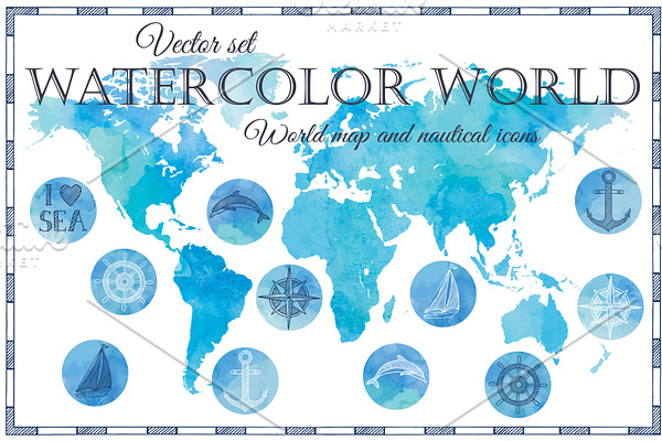 Watercolor World: map and icons