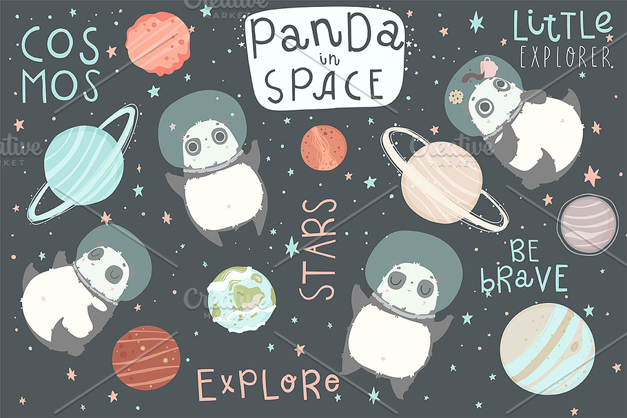 Panda in Space - kids set in Illustrations - product preview 8